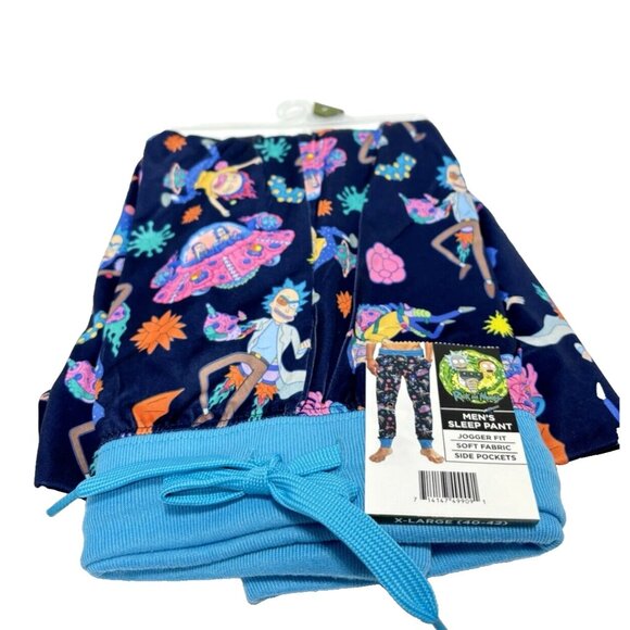 Rick and Morty Mens Pyjama Pants Black Neon Jogger Bottoms Size XLarge 40-42 New - Picture 2 of 7